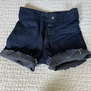 Vintage! Dark Blue Denim Roll-Cuff Shorts